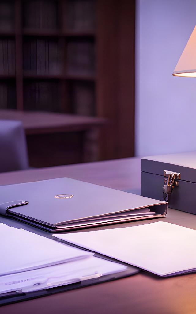 Mesa de trabajo jurídica con documentos protegidos y una lámpara encendida en un despacho de Asturias