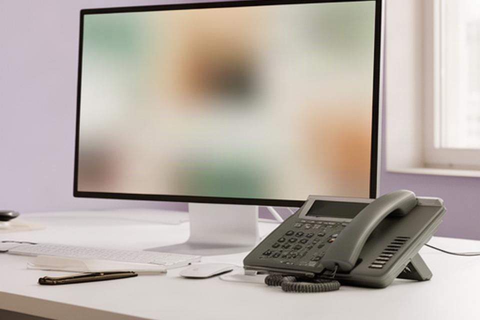 Ordenador y teléfono de oficina usados para coordinar servicios jurídicos