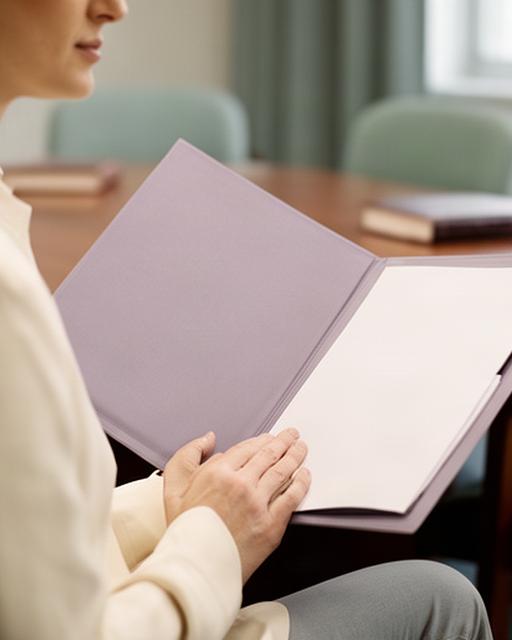 Persona leyendo información de privacidad en una sala de consulta jurídica