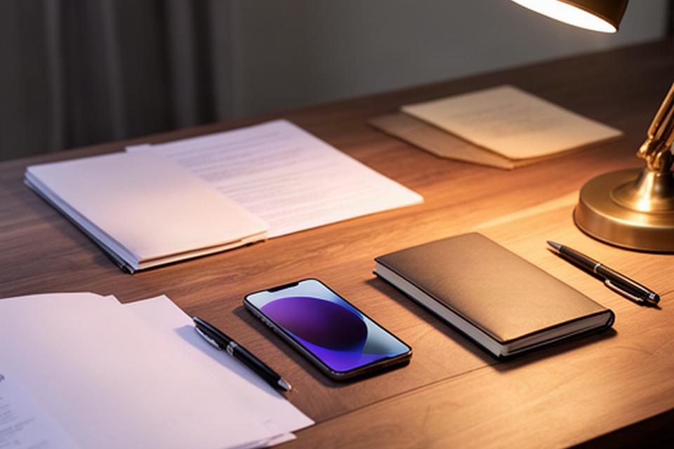 Mesa de consulta jurídica con teléfono, cuaderno y documentos preparados para una reunión