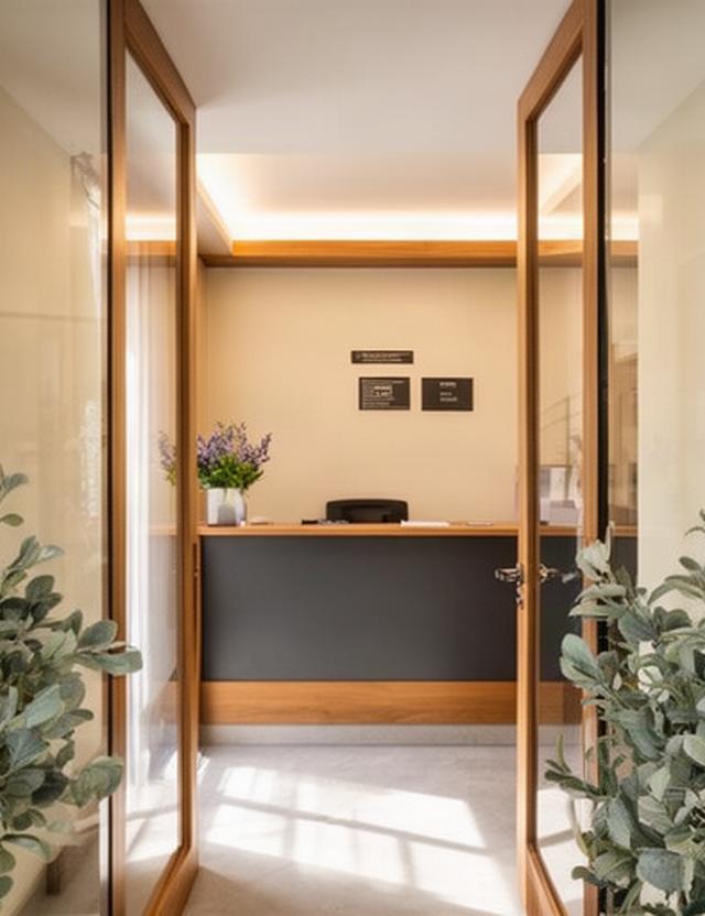 Entrada de un despacho jurídico asturiano con luz natural y zona de recepción