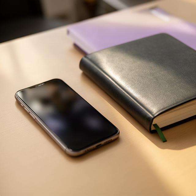 Teléfono y libreta junto a un expediente durante una llamada profesional