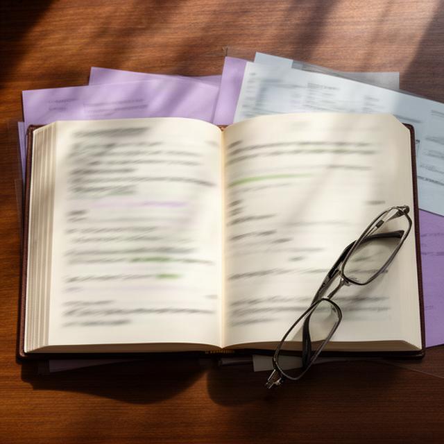 Código legal abierto junto a notas de trabajo y gafas sobre una mesa
