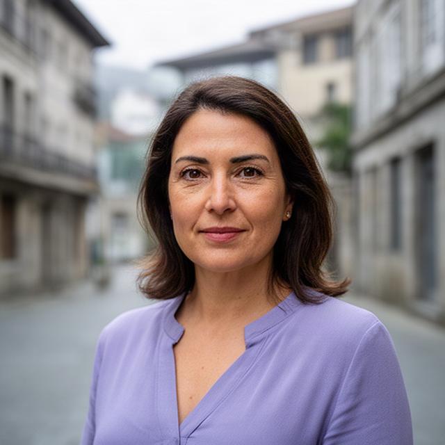 Retrato profesional de una clienta en un entorno urbano asturiano